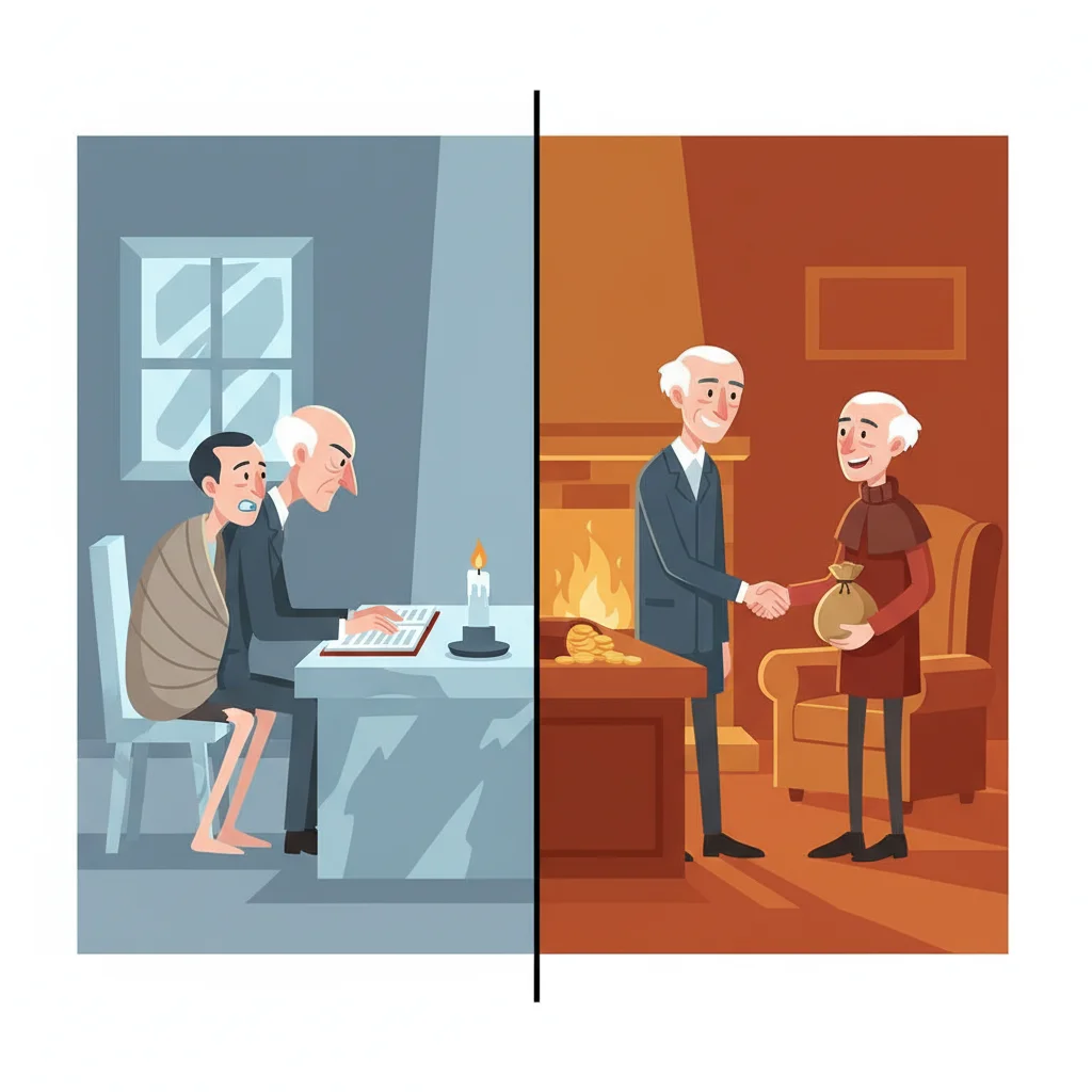 Scrooge and Bob Cratchit: Before vs After