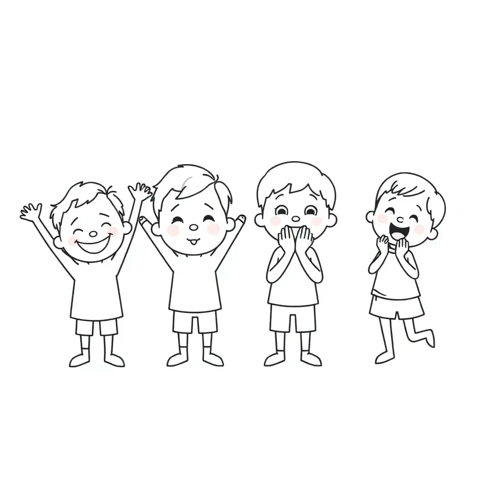 Child writing with emotion words floating around