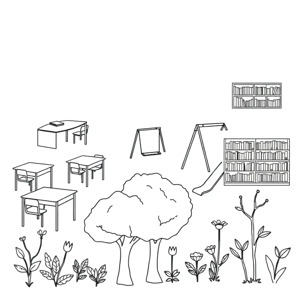 School map and compass illustration