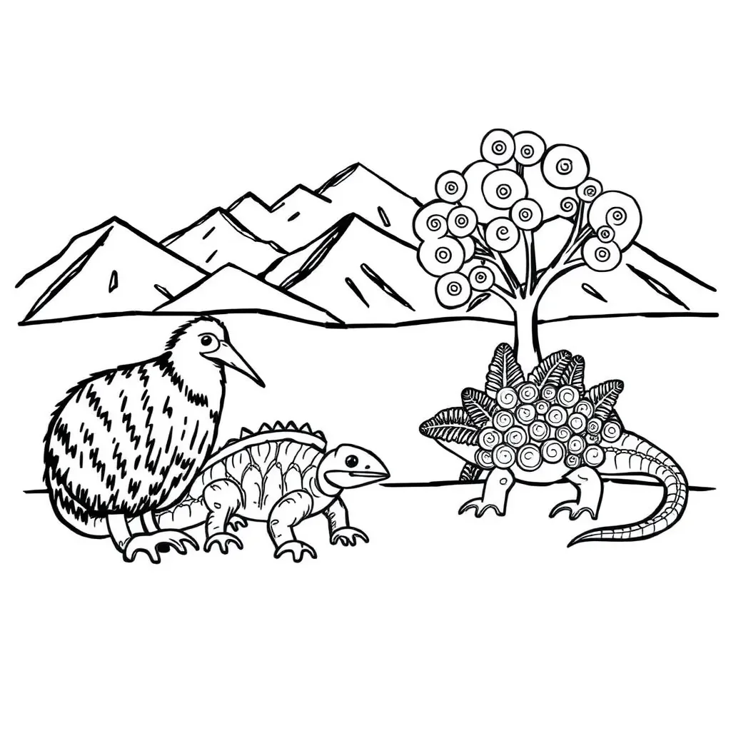 New Zealand native animals including kiwi, tuatara and kea