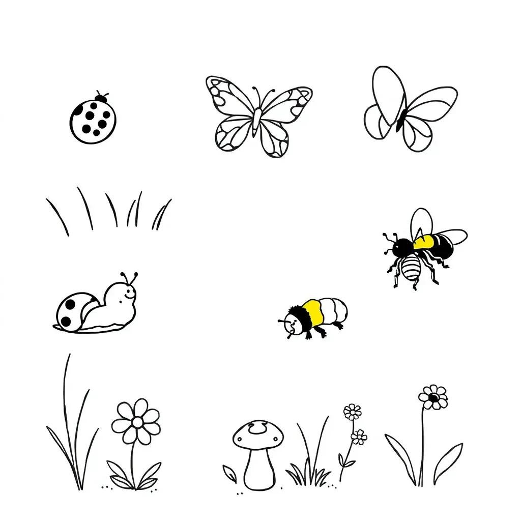 Various mini beasts including ladybird, spider, and caterpillar