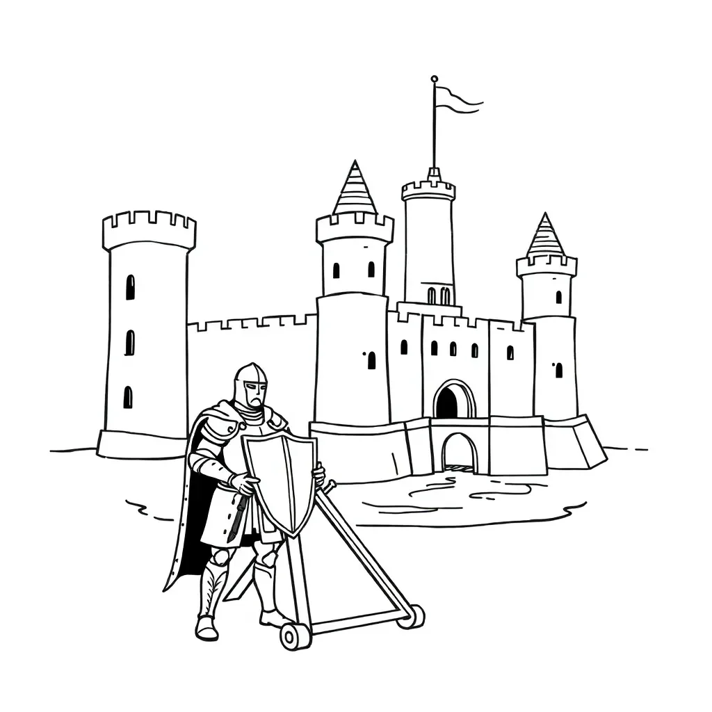 Medieval castle and knights illustration