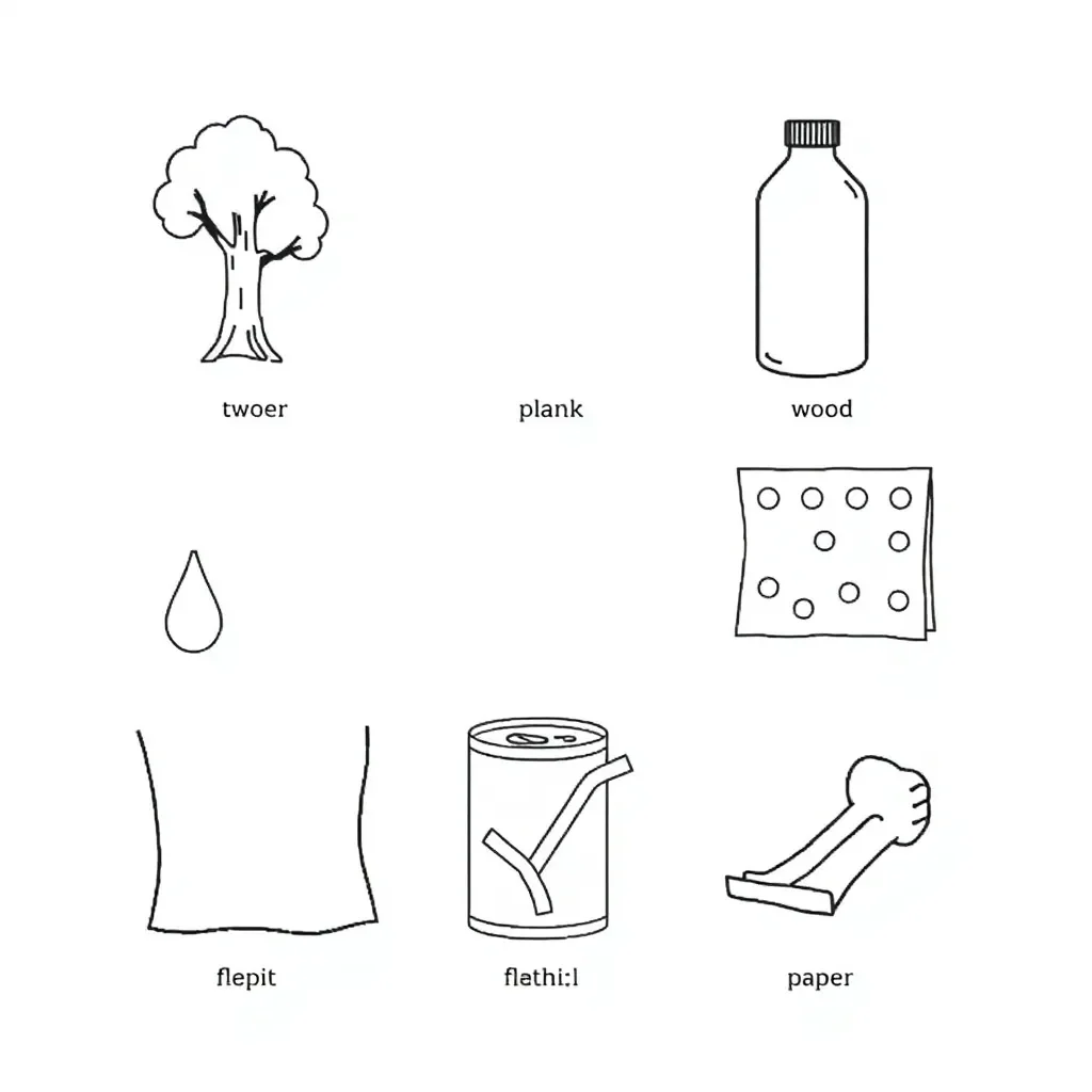 Materials and vocabulary cards illustration