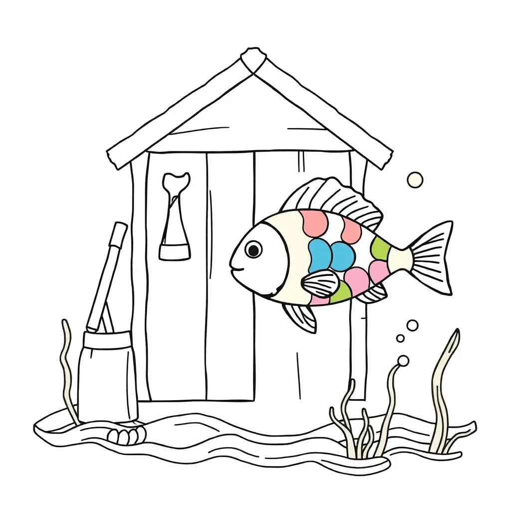 Fish and shed illustration