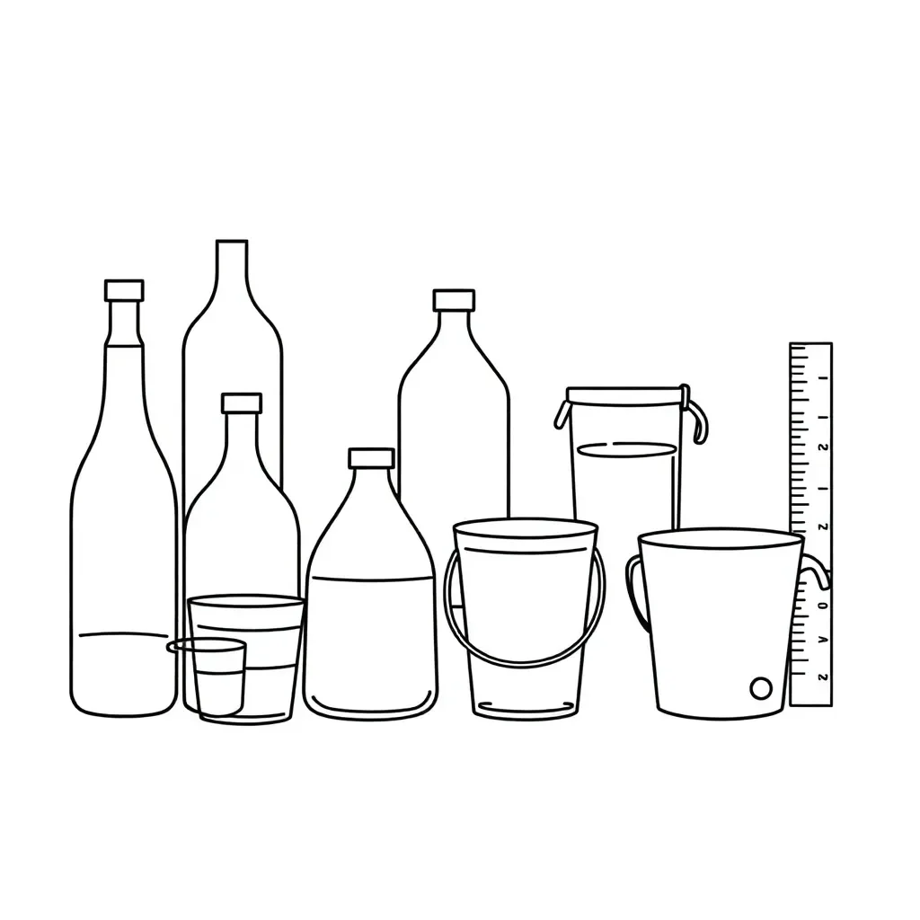 Measuring containers and volume illustration