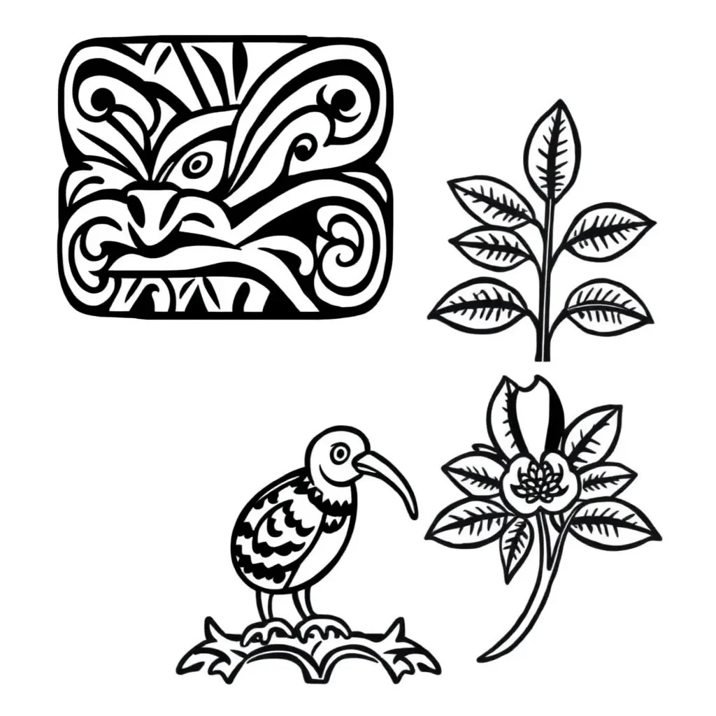 Māori mountain landscape illustration