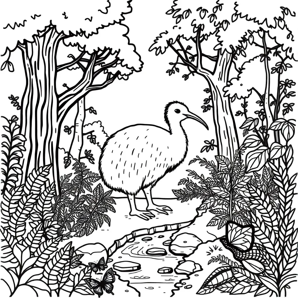 Kiwi bird in forest illustration