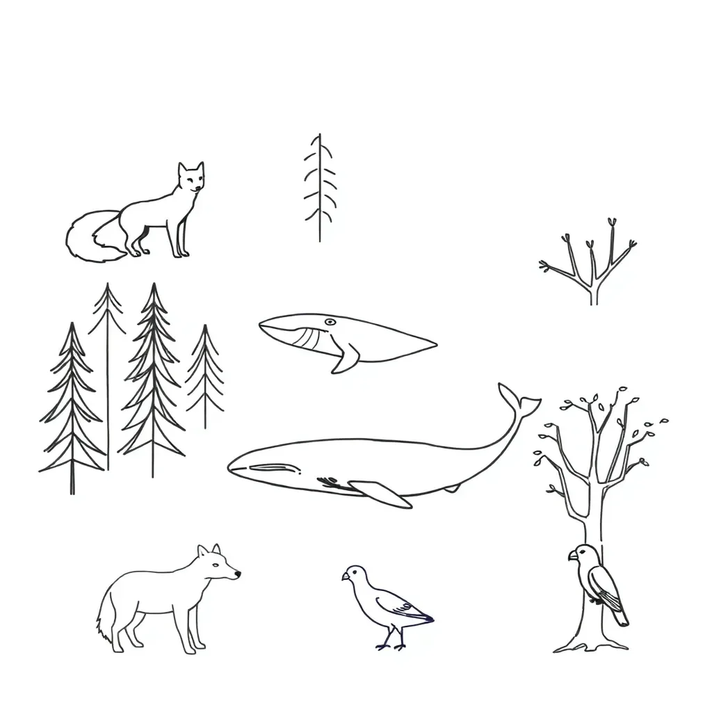 Animals and plants showing various adaptations