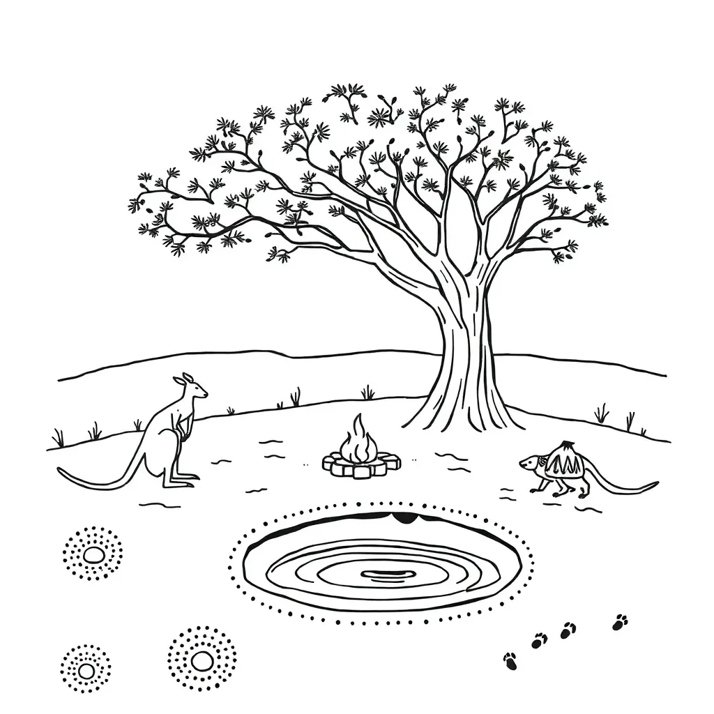 Aboriginal art style illustration showing connection to Country