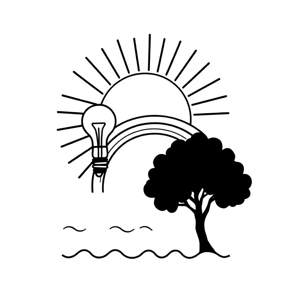 Sun, light bulb, and candle illustration
