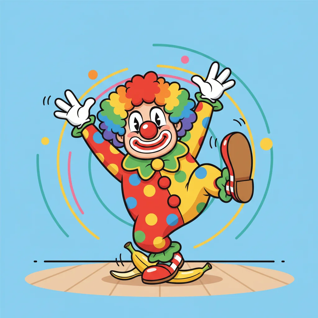 Clown Slips Physical Comedy Fun