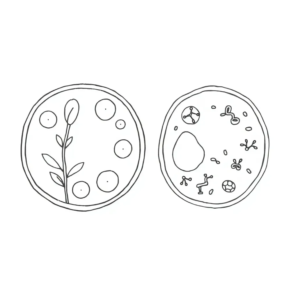 Microscopic view of plant and animal cells