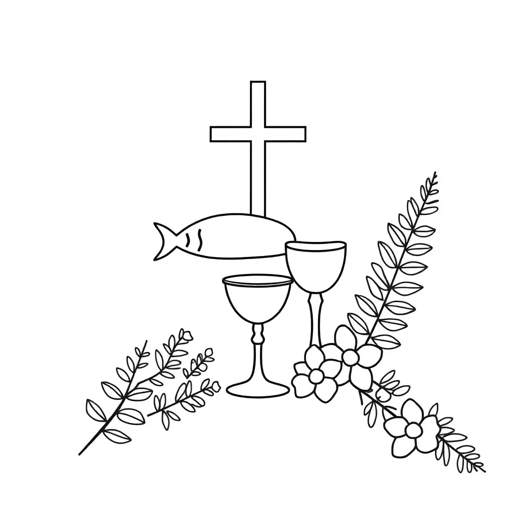 Lent symbols including cross, ashes, and palm branches