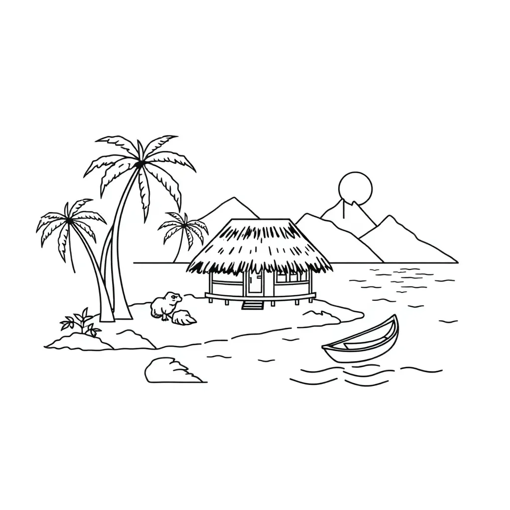 Pacific Islands map with traditional canoe