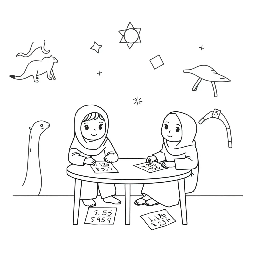 Muslim children working together on mathematics