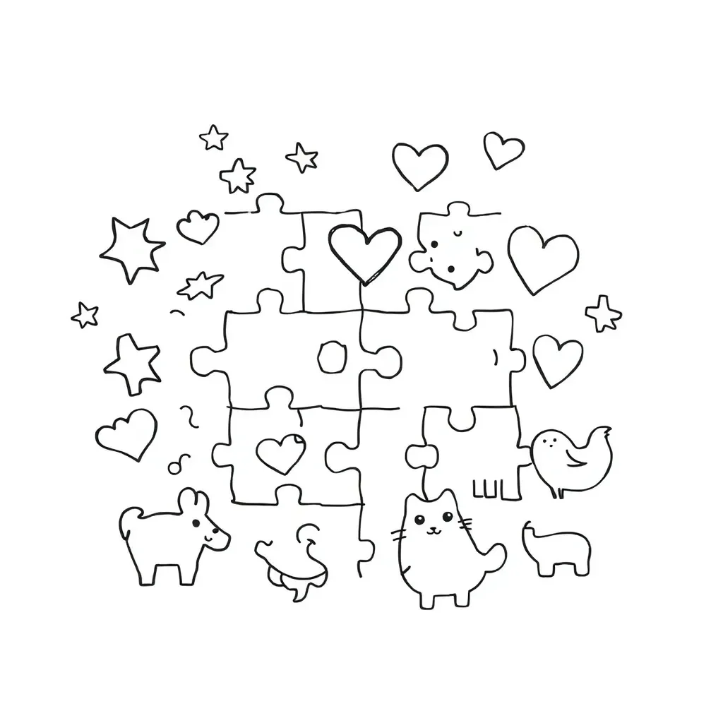 Puzzle pieces with descriptive words