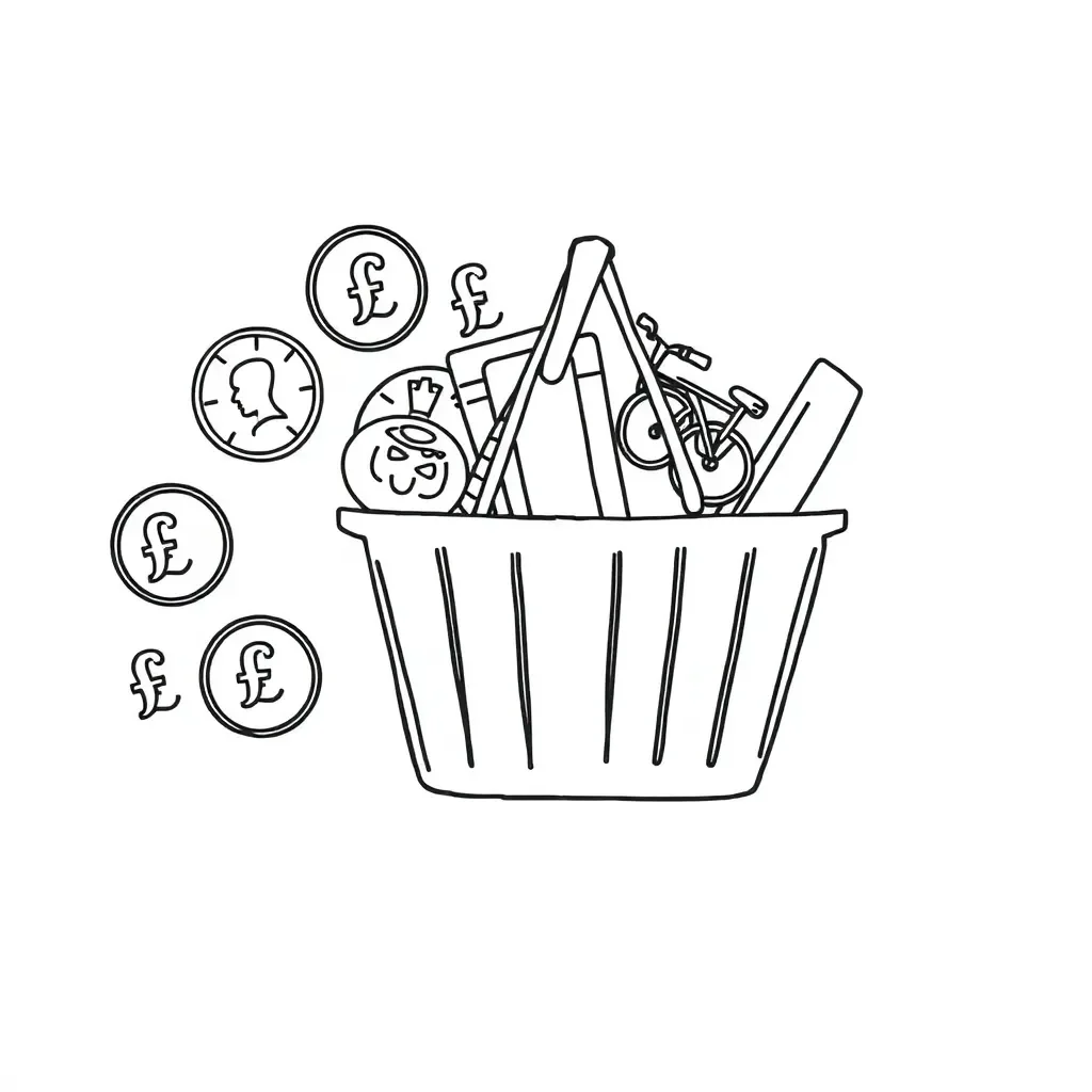British coins and notes illustration