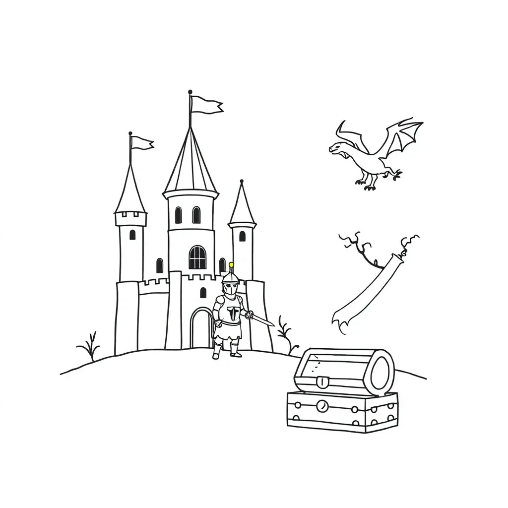 Knight and castle illustration
