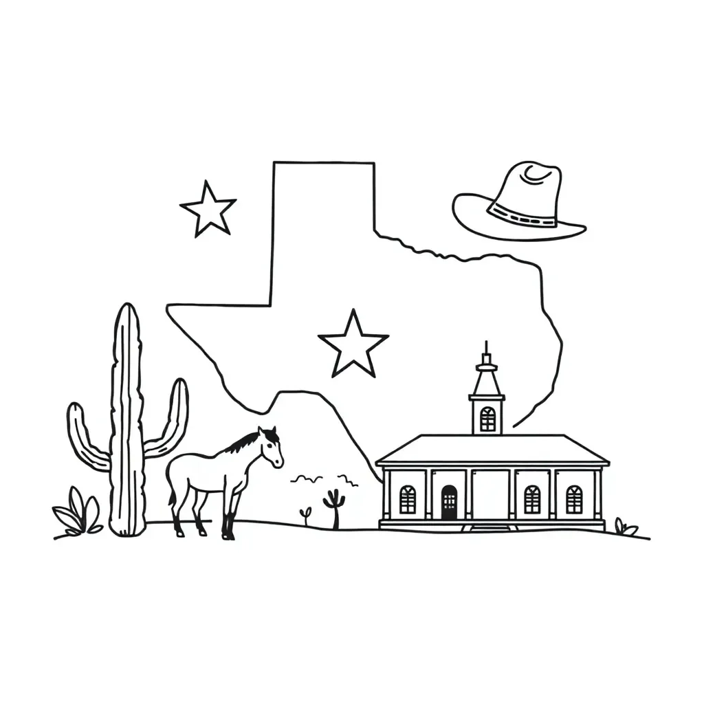 Texas flag and Civil War era illustration