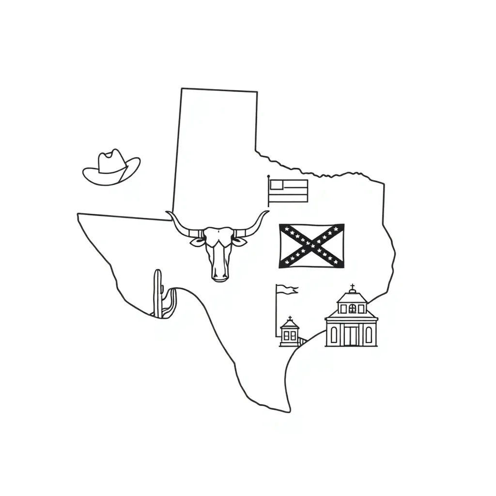 Texas flag and Civil War era illustration