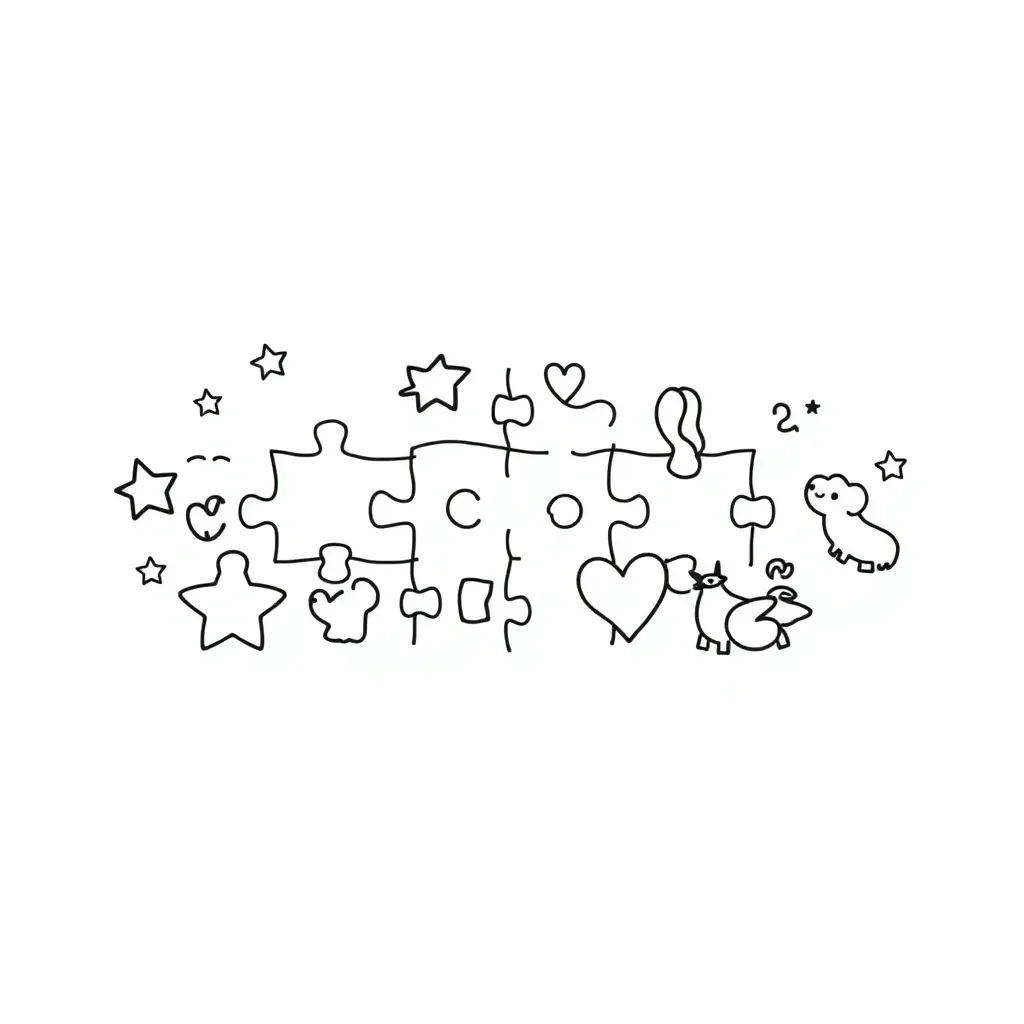 Puzzle pieces with descriptive words