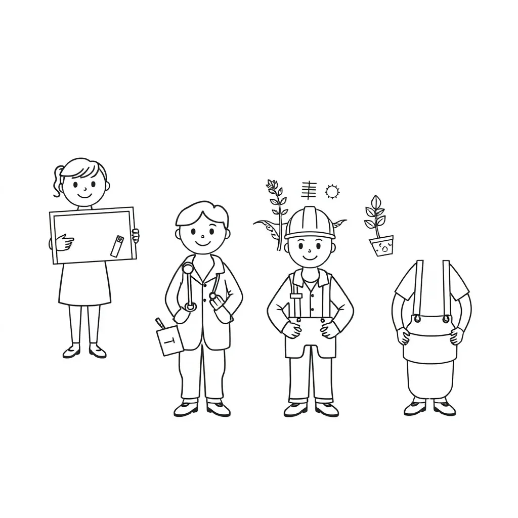 Workers in different jobs illustration