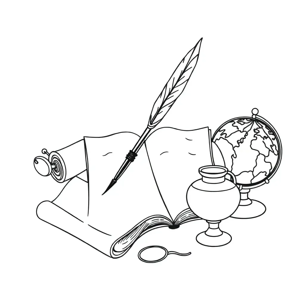 Portrait of Samuel Johnson with quill pen and dictionary