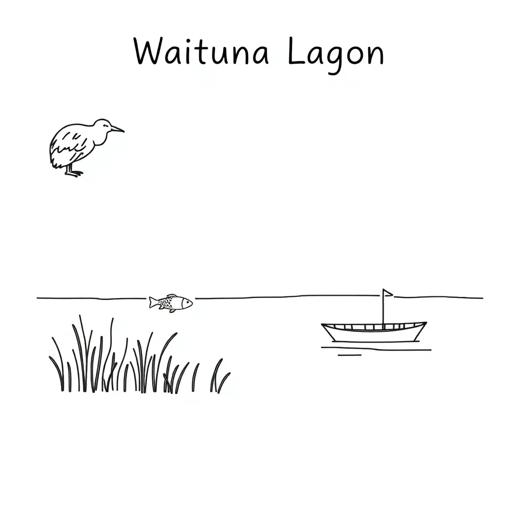 Waituna Lagoon with birds and plants