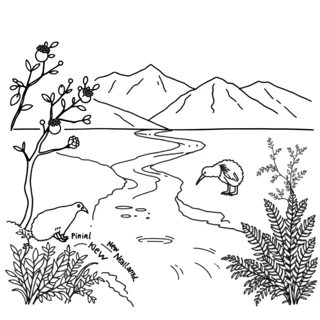 Waituna Lagoon ecosystem illustration