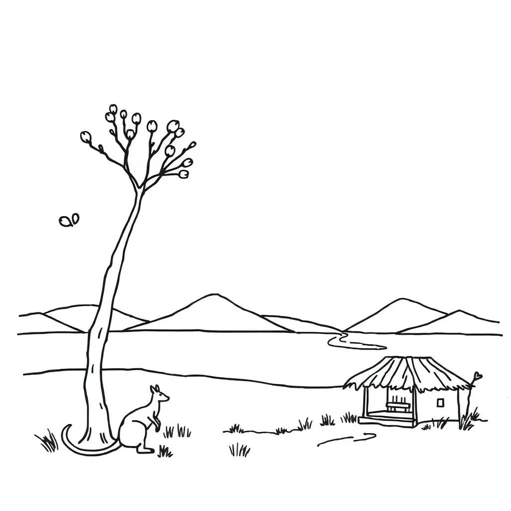 Historical illustration of convicts and Indigenous Australians