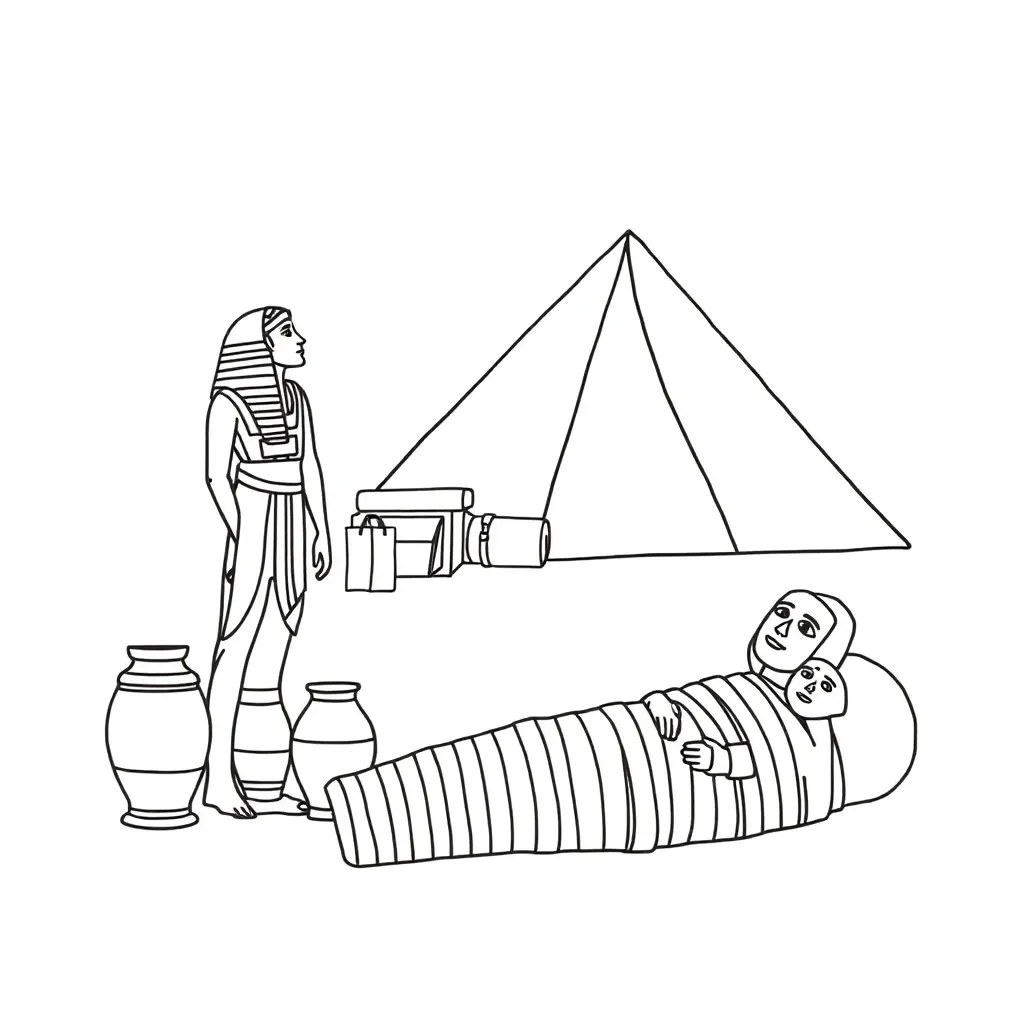 Egyptian mummy and pyramid illustration