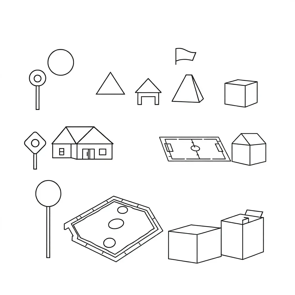 Various 2D and 3D shapes illustration
