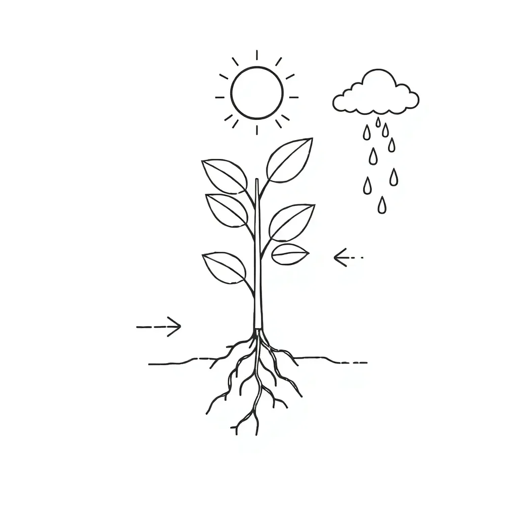 Plant with arrows showing water movement and gas exchange