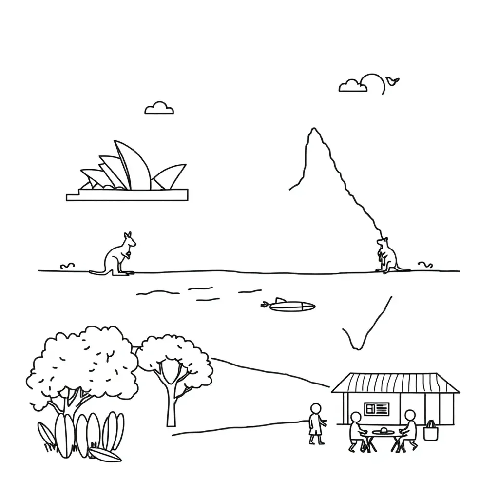Community landmarks and buildings illustration