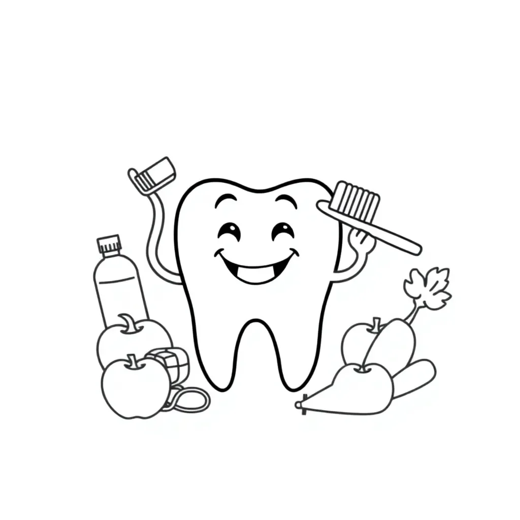 Smiling child brushing teeth