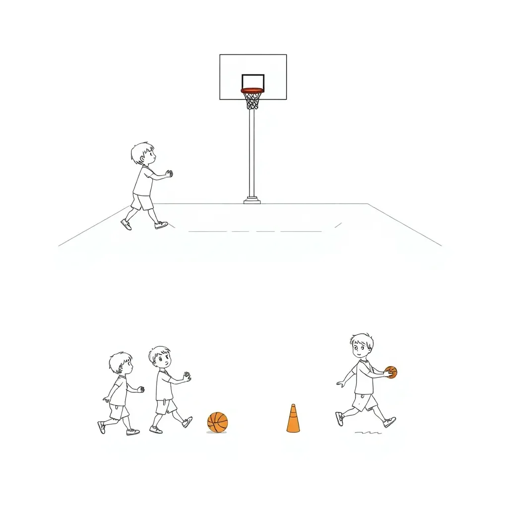 Basketball passing stations illustration