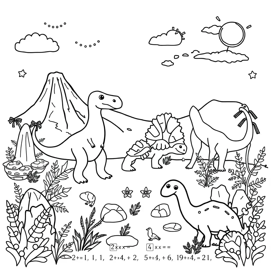 Colorful T-Rex holding math symbols