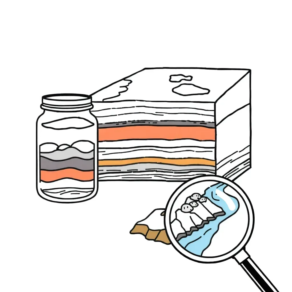 Dinosaur digging through sediment layers
