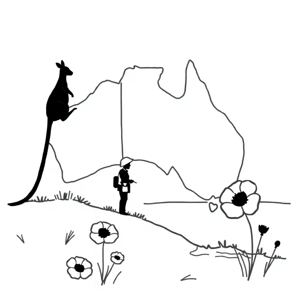 Australian soldiers and flag