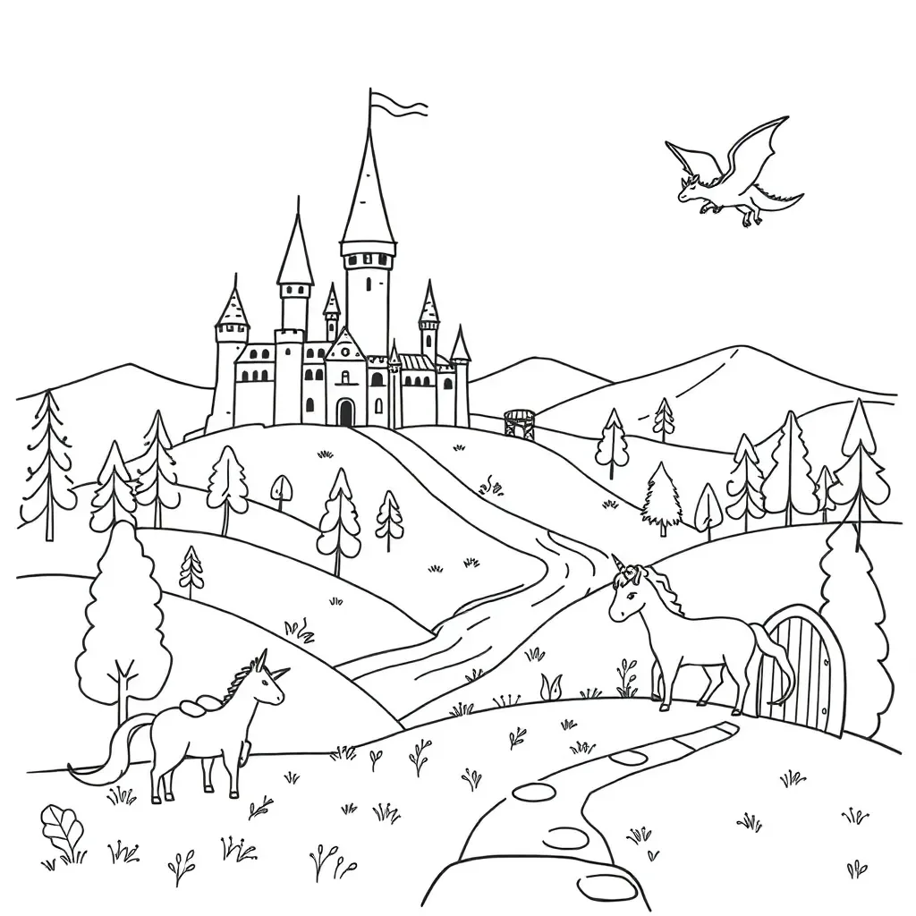 Magical fairytale castle with stars and clouds