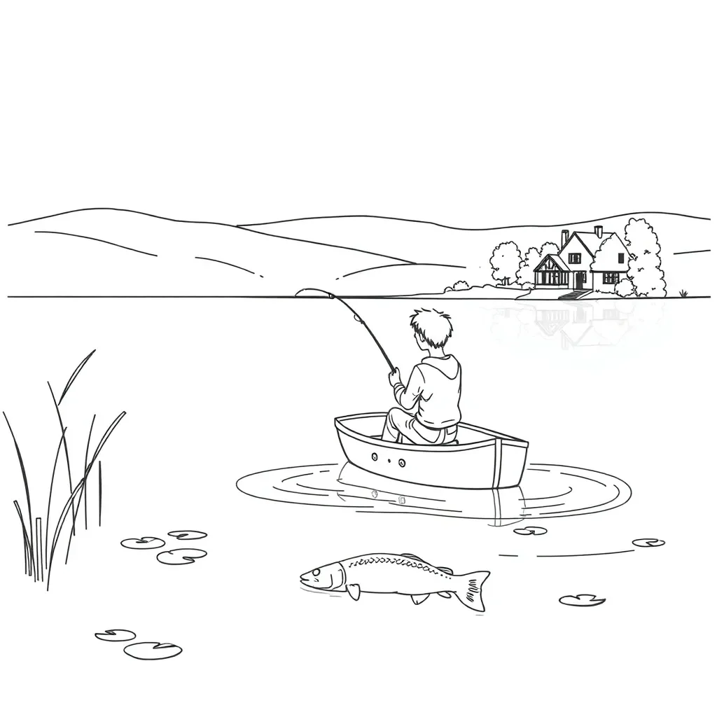 Pike fishing illustration showing an angler with a pike