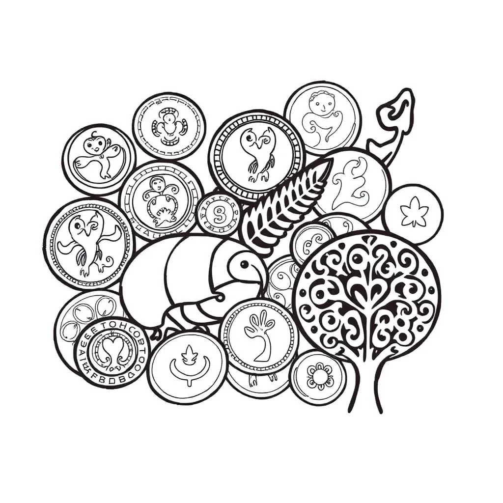 New Zealand coins and notes illustration