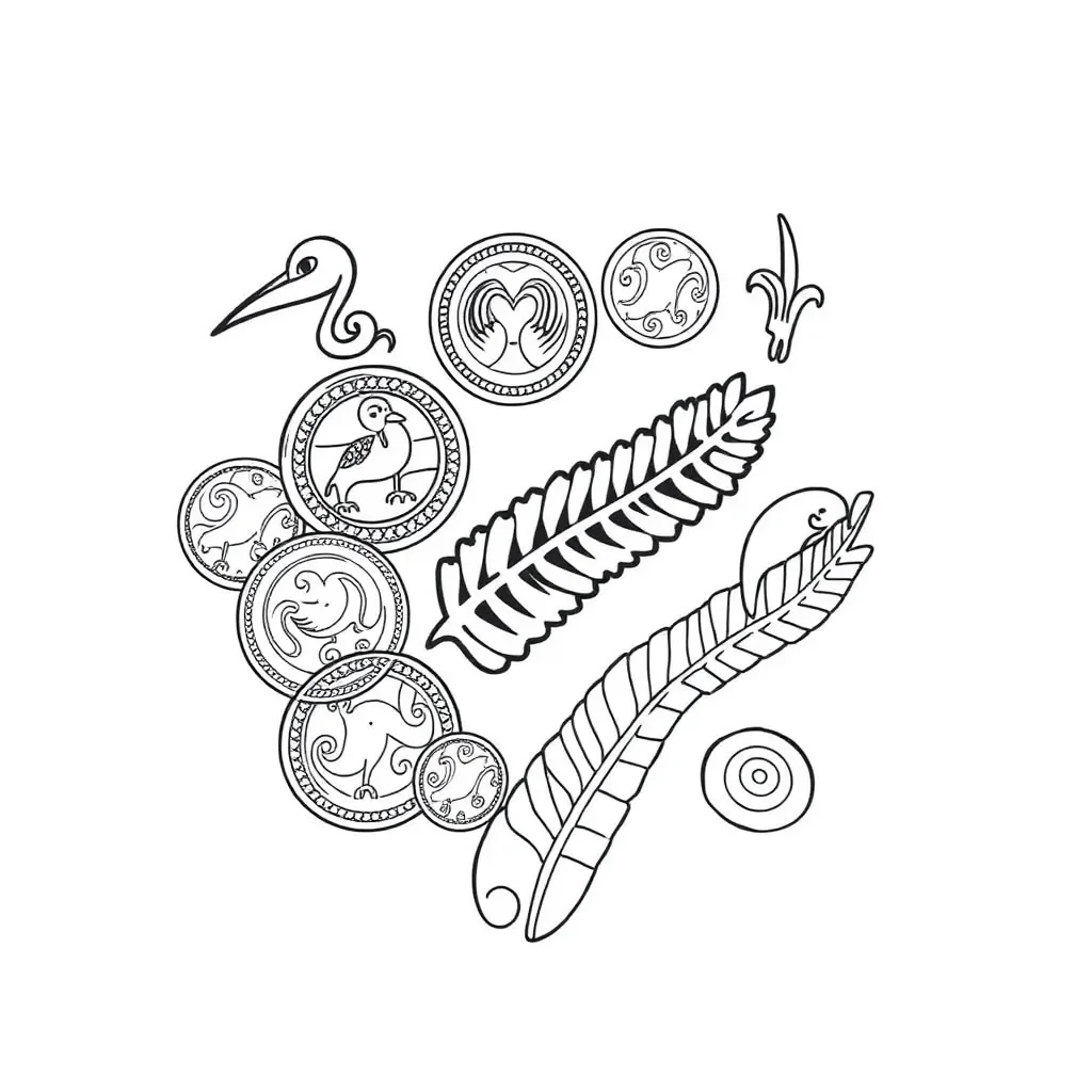 New Zealand coins and notes illustration