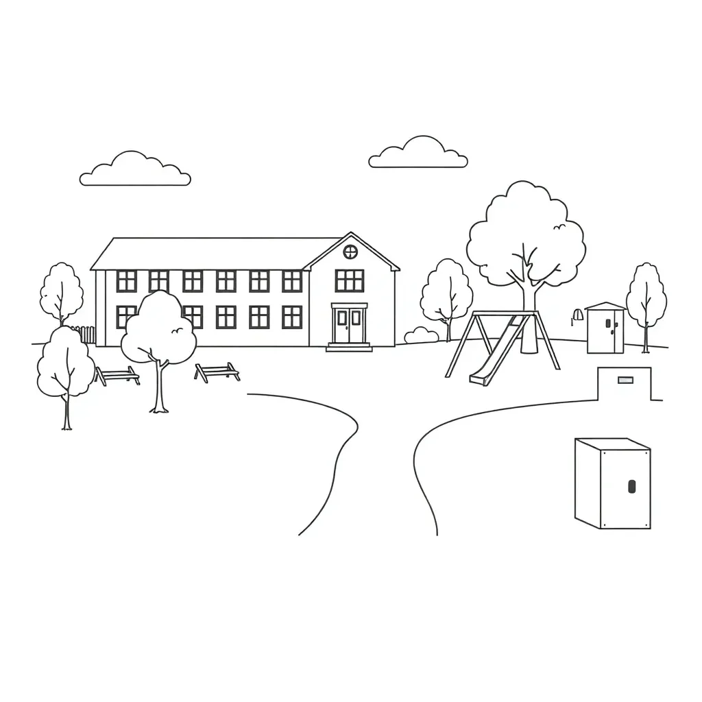 School map with various symbols