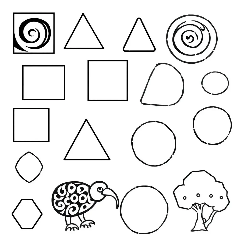Colourful 2D shapes including circles, triangles, squares, rectangles, pentagons, hexagons and octagons
