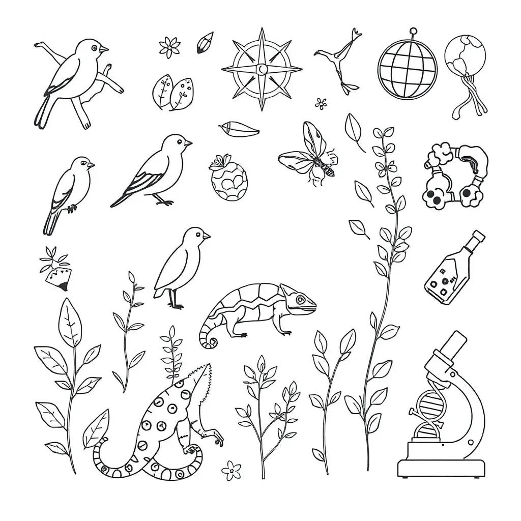 Darwin's finches and evolution illustration