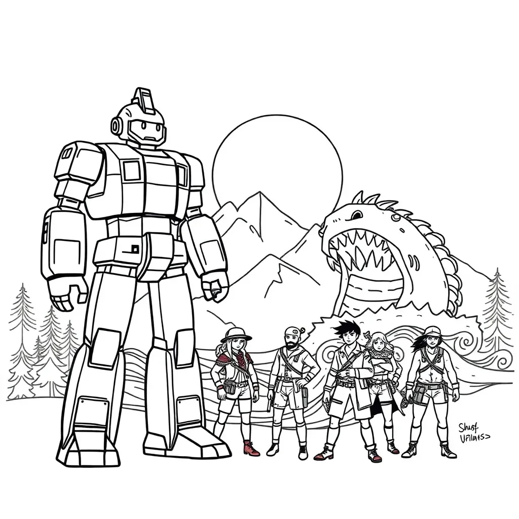 Giant robot fighting sea monster