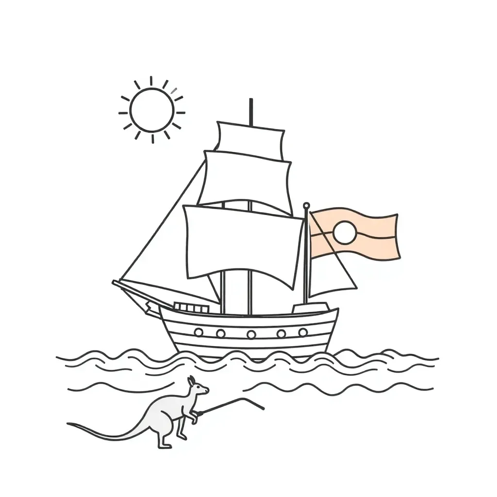 First Fleet ships sailing illustration