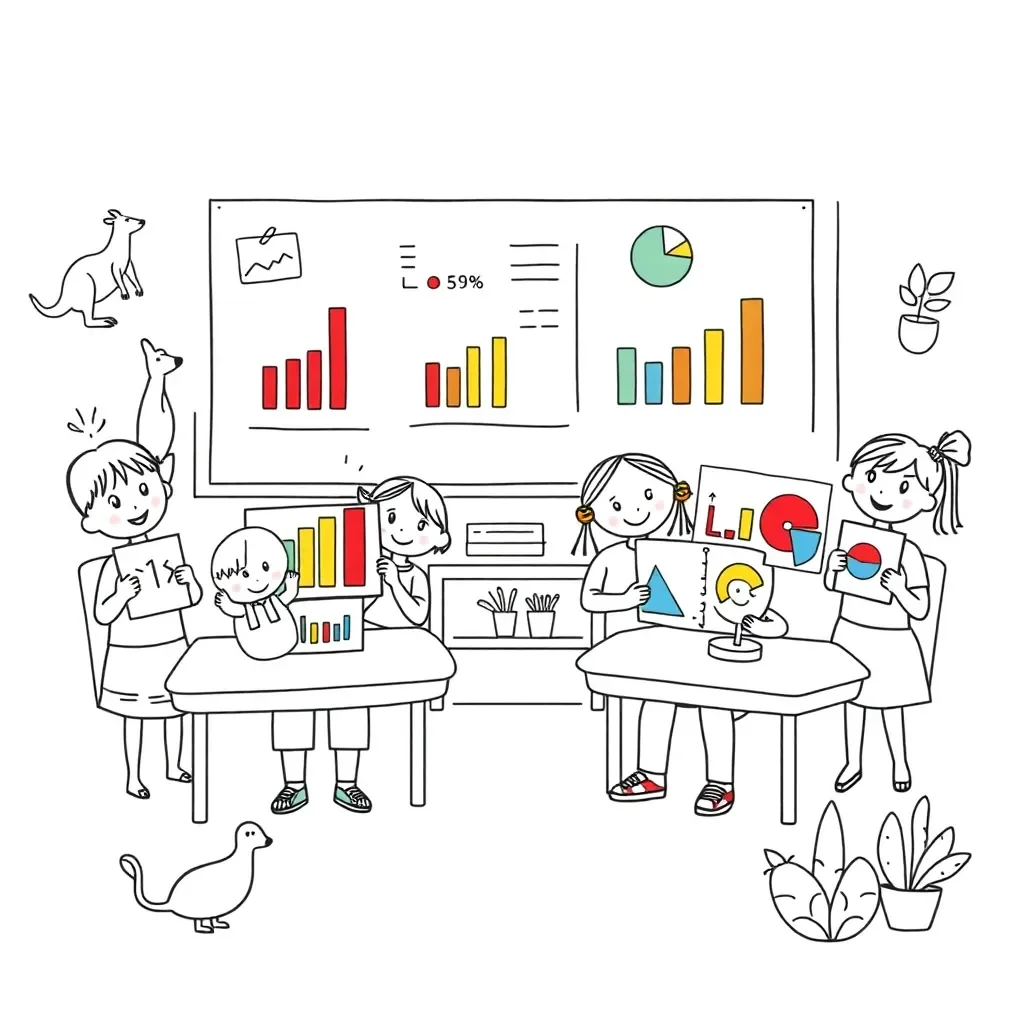 Children looking at graphs and charts