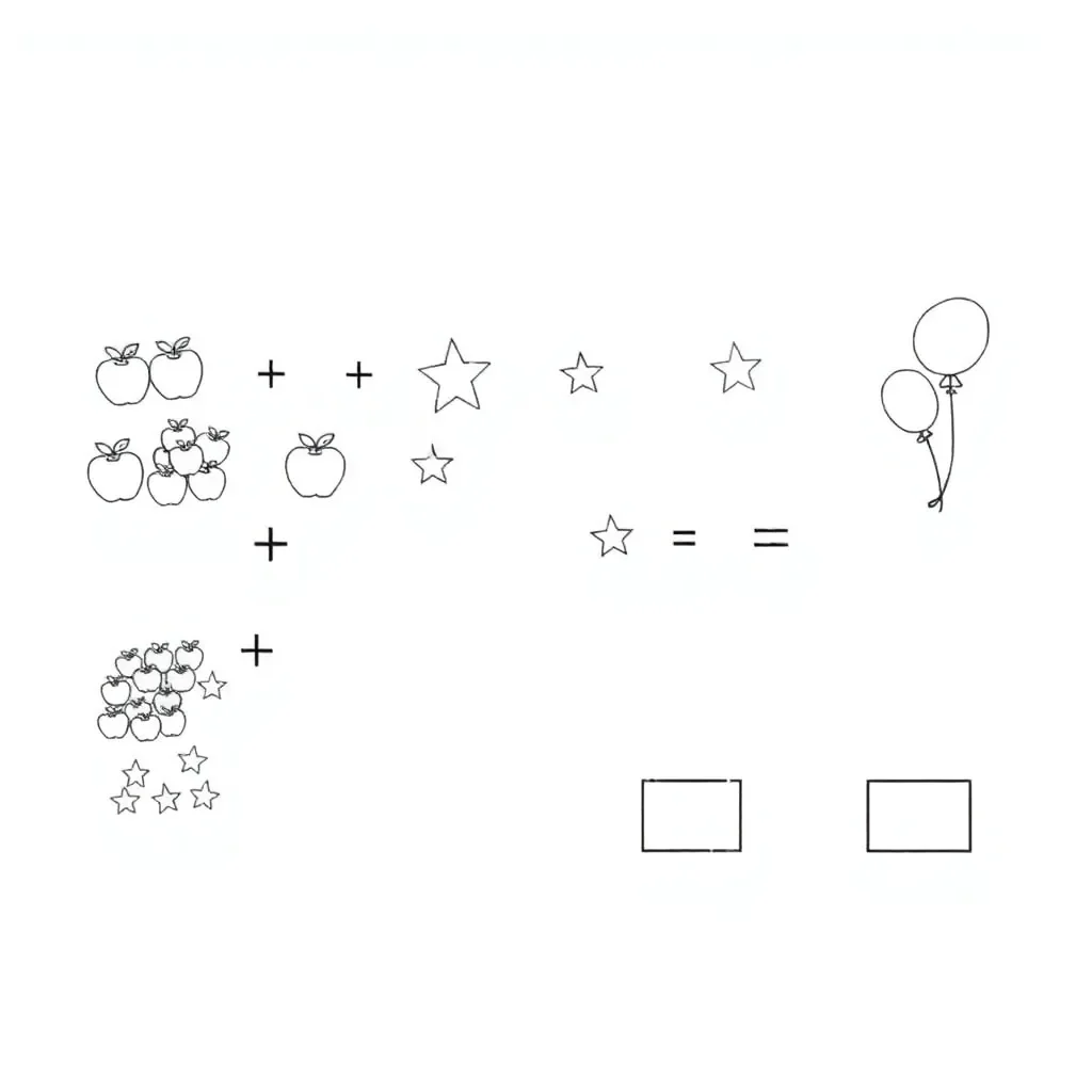 Colorful counting bears and math symbols